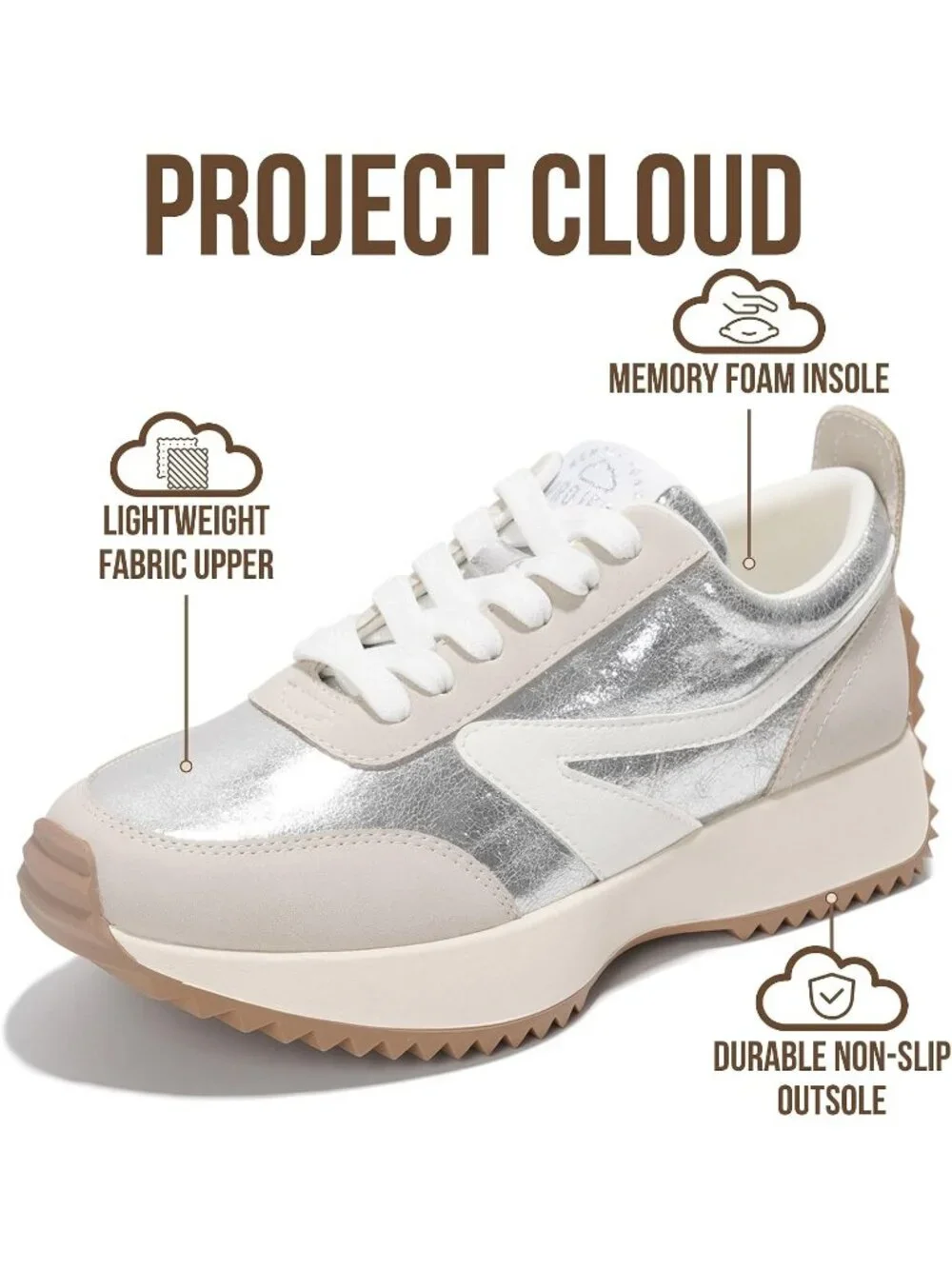 Womens Balinda-silver Cloud Sneakers Memory Foam Lightweight Lace Up Shoes